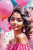 Printable Art of a Bubbly Girl in Pink with Pastel Balloons