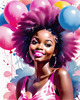 Printable Art of a Bubbly Girl in Pink with Pastel Balloons