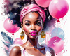 Printable Art of a Bubbly Girl in Pink with Pastel Balloons