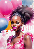 Printable Art of a Bubbly Girl in Pink with Pastel Balloons