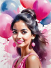 Printable Art of a Bubbly Girl in Pink with Pastel Balloons