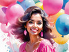 Printable Art of a Bubbly Girl in Pink with Pastel Balloons