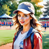 Printable Art of a Sporty Tomboy Girl with Baseball Cap and Sneakers in a Playground Setting
