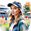 Printable Art of a Sporty Tomboy Girl with Baseball Cap and Sneakers in a Playground Setting