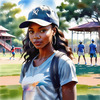 Printable Art of a Sporty Tomboy Girl with Baseball Cap and Sneakers in a Playground Setting