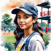Printable Art of a Sporty Tomboy Girl with Baseball Cap and Sneakers in a Playground Setting