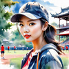 Printable Art of a Sporty Tomboy Girl with Baseball Cap and Sneakers in a Playground Setting