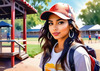 Printable Art of a Sporty Tomboy Girl with Baseball Cap and Sneakers in a Playground Setting