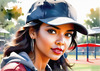 Printable Art of a Sporty Tomboy Girl with Baseball Cap and Sneakers in a Playground Setting
