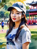 Printable Art of a Sporty Tomboy Girl with Baseball Cap and Sneakers in a Playground Setting