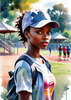 Printable Art of a Sporty Tomboy Girl with Baseball Cap and Sneakers in a Playground Setting