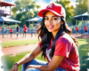 Printable Art of a Sporty Tomboy Girl with Baseball Cap and Sneakers in a Playground Setting
