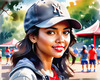 Printable Art of a Sporty Tomboy Girl with Baseball Cap and Sneakers in a Playground Setting