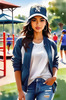 Printable Art of a Sporty Tomboy Girl with Baseball Cap and Sneakers in a Playground Setting