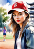 Printable Art of a Sporty Tomboy Girl with Baseball Cap and Sneakers in a Playground Setting