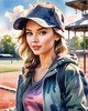 Printable Art of a Sporty Tomboy Girl with Baseball Cap and Sneakers in a Playground Setting