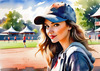 Printable Art of a Sporty Tomboy Girl with Baseball Cap and Sneakers in a Playground Setting
