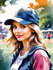 Printable Art of a Sporty Tomboy Girl with Baseball Cap and Sneakers in a Playground Setting