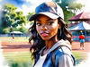 Printable Art of a Sporty Tomboy Girl with Baseball Cap and Sneakers in a Playground Setting
