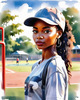 Printable Art of a Sporty Tomboy Girl with Baseball Cap and Sneakers in a Playground Setting