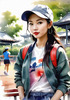 Printable Art of a Sporty Tomboy Girl with Baseball Cap and Sneakers in a Playground Setting