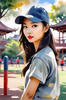 Printable Art of a Sporty Tomboy Girl with Baseball Cap and Sneakers in a Playground Setting