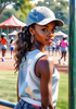 Printable Art of a Sporty Tomboy Girl with Baseball Cap and Sneakers in a Playground Setting