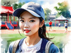 Printable Art of a Sporty Tomboy Girl with Baseball Cap and Sneakers in a Playground Setting