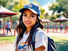 Printable Art of a Sporty Tomboy Girl with Baseball Cap and Sneakers in a Playground Setting