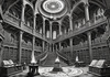 Surreal Black and White Library with Celestial Zodiac Map Art Print