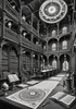Surreal Black and White Library with Celestial Zodiac Map Art Print