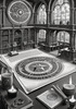 Surreal Black and White Library with Celestial Zodiac Map Art Print
