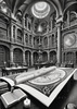Surreal Black and White Library with Celestial Zodiac Map Art Print