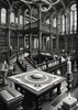 Surreal Black and White Library with Celestial Zodiac Map Art Print