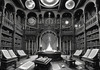 Surreal Black and White Library with Celestial Zodiac Map Art Print
