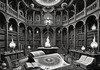 Surreal Black and White Library with Celestial Zodiac Map Art Print