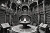 Surreal Black and White Library with Celestial Zodiac Map Art Print