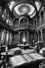 Surreal Black and White Library with Celestial Zodiac Map Art Print