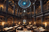 Printable Steampunk Surreal Library Art with Celestial Zodiac Map