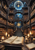 Printable Steampunk Surreal Library Art with Celestial Zodiac Map