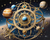 Abstract Surreal Celestial Orrery Print with Zodiac Gears and Symbolic Planets