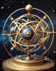 Abstract Surreal Celestial Orrery Print with Zodiac Gears and Symbolic Planets