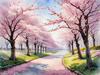 Printable Cherry Blossom Trees with Falling Petals in Forest