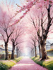 Printable Cherry Blossom Trees with Falling Petals in Forest