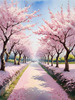 Printable Cherry Blossom Trees with Falling Petals in Forest