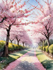 Printable Cherry Blossom Trees with Falling Petals in Forest