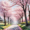 Printable Cherry Blossom Trees with Falling Petals in Forest