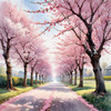 Printable Cherry Blossom Trees with Falling Petals in Forest