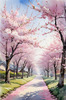 Printable Cherry Blossom Trees with Falling Petals in Forest