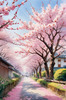 Printable Cherry Blossom Trees with Falling Petals in Forest